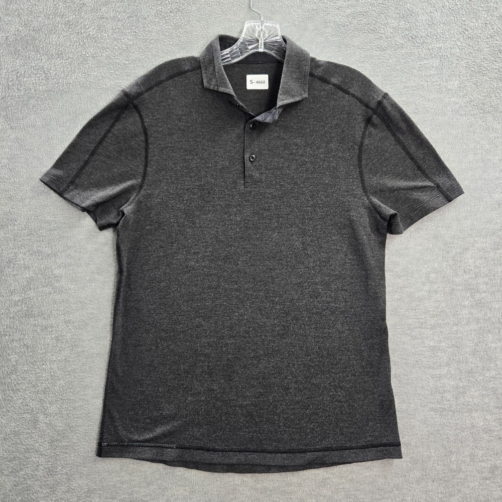 Lululemon Men Activewear Shirt Medium Gray Polo Short Sleeve Collar